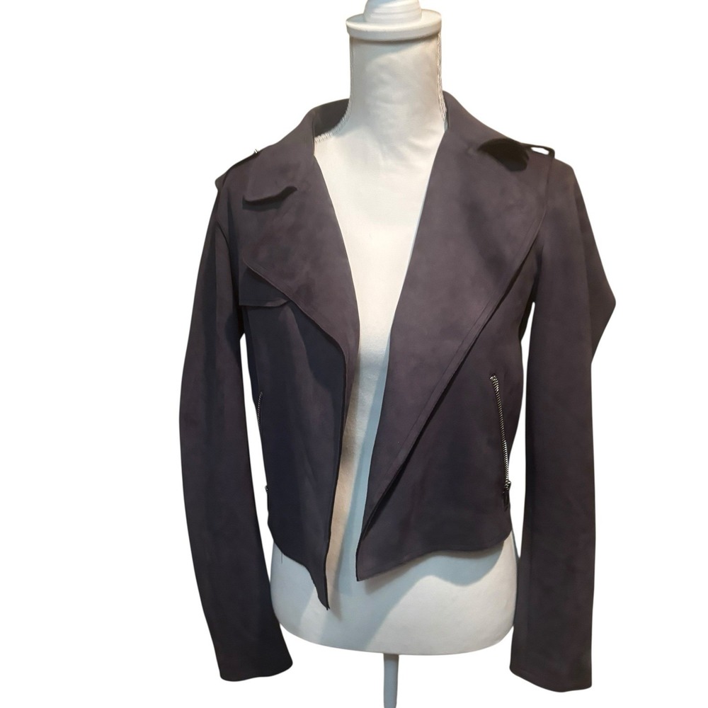 Anthropologie Jacket Gray Faux Suede Cropped Moto Biker size Medium